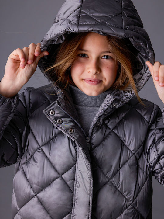 Kinder Freizeitjacke Lang mit Kapuze Anthracite