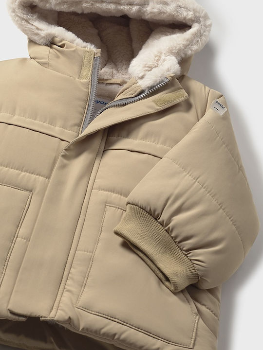 Kids Casual Short Coat with Hood Beige
