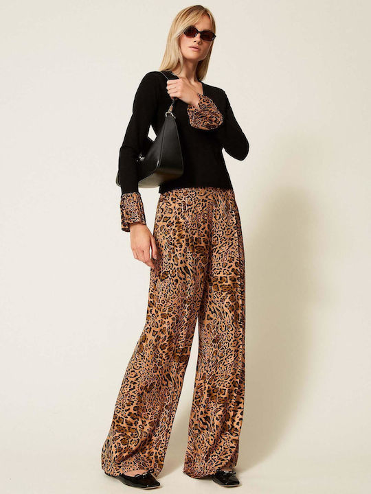 Women's Long Sleeve Sweater Animal Print Black