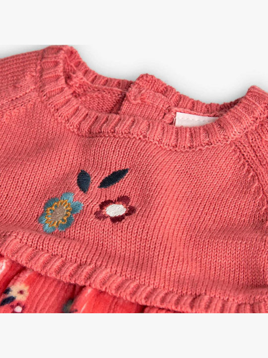 Children's Dress Long Sleeve Knitted Coral