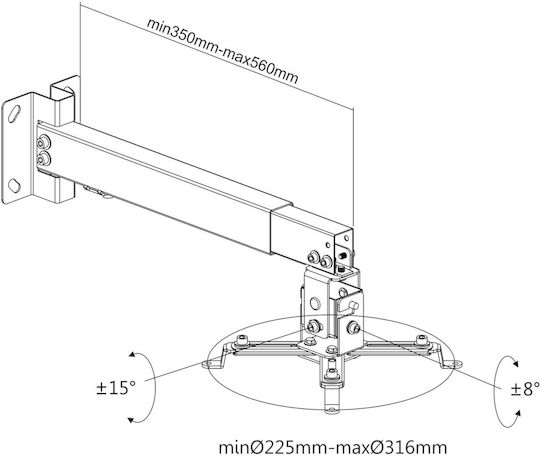 Lechpol Βάση Projector Τοίχου με Μέγιστο Φορτίο 20kg Γκρι