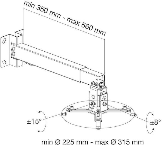 Manhattan Βάση Projector Τοίχου ICA-PM 16 με Μέγιστο Φορτίο 20kg Ασημί