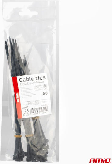 Δεματικα Δετικα Καλωδιων Tie Wrap Ταιραπ 2.5x100mm 3.6x150mm 3.6x200mm Μαυρο Χρωμα Σετ Αμιο 60 Τεμ