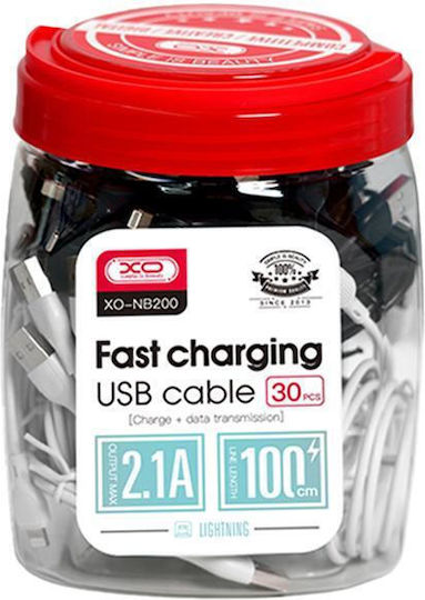 XO NB200 30τμχ USB to Lightning Cable Μαύρο 1m (16.005.0148)