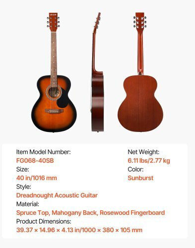 Vevor Acoustic Guitar Sunburst