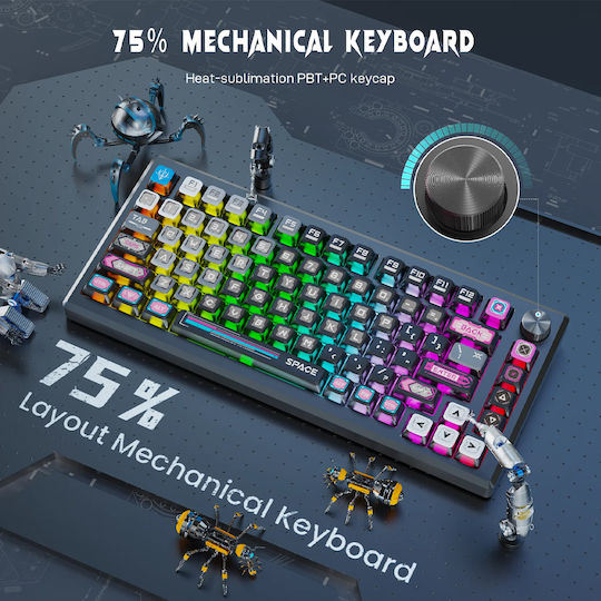 Redragon Uranus Pro 82 Ασύρματο Gaming Μηχανικό Πληκτρολόγιο Tenkeyless με RGB φωτισμό (Αγγλικό US)