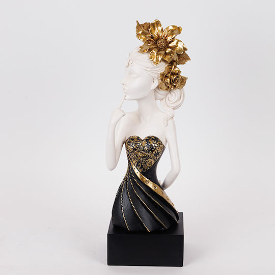 Tabletop Decorative Sculpture Woman Flower Black-White-Gold 15x11x43cm 14062 752-27195