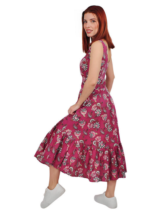 Summer Midi Dress with Ruffles Burgundy