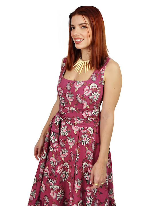 Summer Midi Dress with Ruffles Burgundy