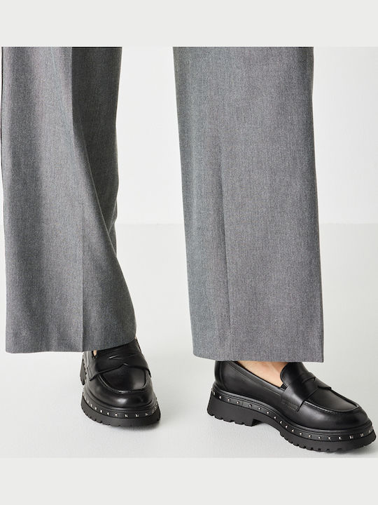 Leder Damen Mokassins in Schwarz Farbe
