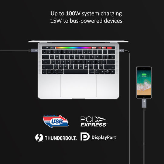 Cabletime Braided USB 2.0 Cable USB-C male - USB-C 100W Μαύρο 0.5m CT-C160-U31-TB3