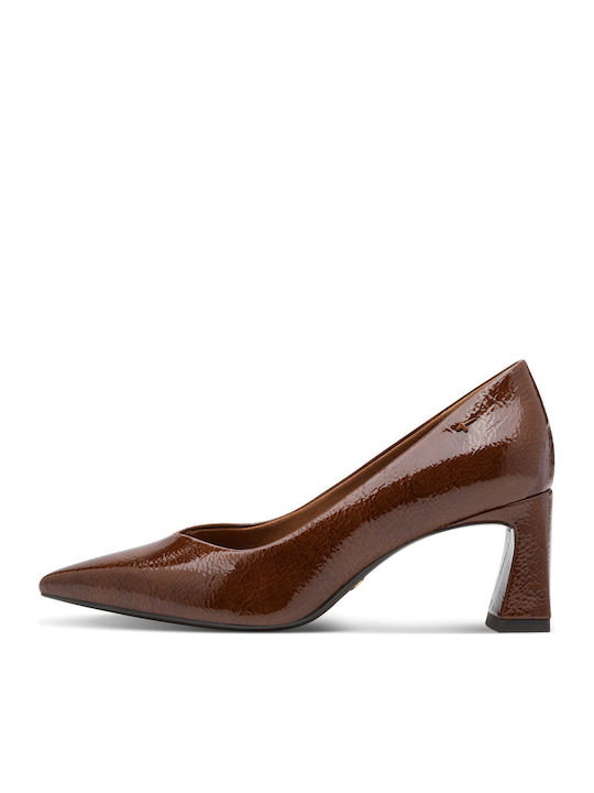 Patent Leather Pointed Toe Brown Medium Heels