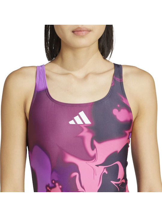 Graphic V-back Sport Costum De Baie Întreg Violet
