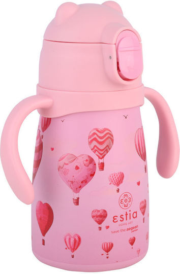 Estia Bubble Bottle Save The Aegean Kids Water Bottle Thermos Stainless Steel with Pop-Up Cap Non Spill Love Ascend 300ml