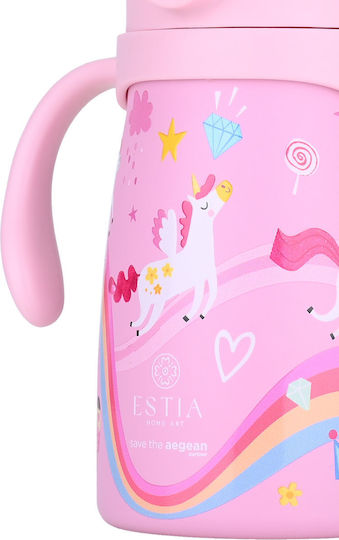 Estia Bubble Bottle Save The Aegean Kids Water Bottle Thermos Unicorn Stainless Steel with Pop-Up Cap Non Spill Rainbow Dreams 300ml