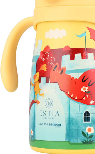 Estia Bubble Bottle Save The Aegean Kids Water Bottle Thermos Dragon Stainless Steel with Pop-Up Cap Non Spill Fortress Dragon 300ml
