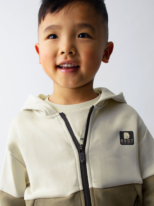 Kinderstrickjacke Baumwolle mit Kapuze Kaffee