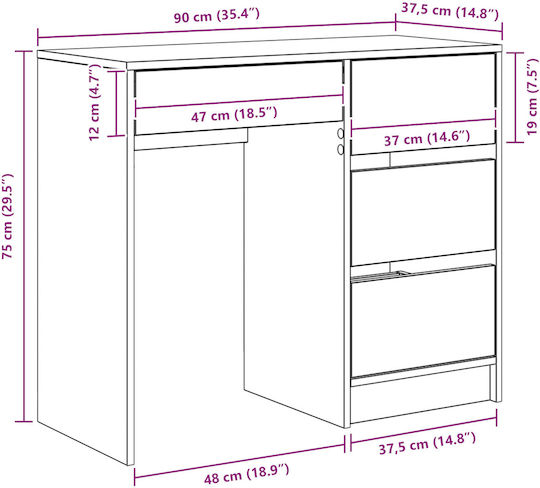 Writing Desk Black Oak Black Oak Particle Board Laminate 90x37.5x75 cm