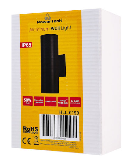 Powertech Wall-Mounted Outdoor Light GU10 IP65 6.5x6.5x16εκ.