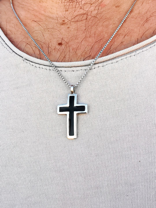 Aris Dentopoulos Jewellery Ανδρικός Σταυρός από Ασήμι με Αλυσίδα