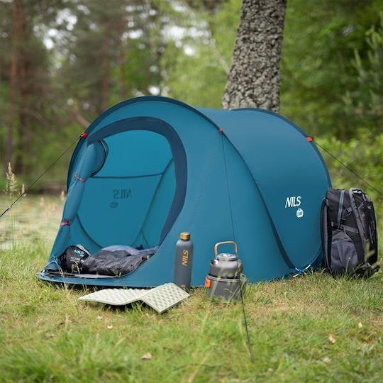 Nils Camping Tent Pop Up Blue 3 Seasons 220x120x95cm