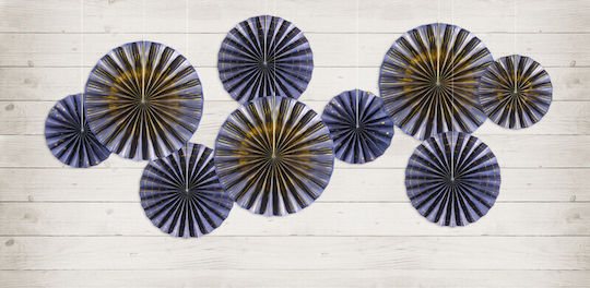 Χάρτινες Βεντάλιες Rosettes Navy-blue Κρεμαστό Διακοσμητικό για Party 4τμχ