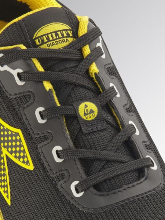 Utility Diadora Waterproof Safety Shoe Black Yellow Vortex Da2 Low S3S SC SR HRO ESD EN ISO 20345:2022 182042