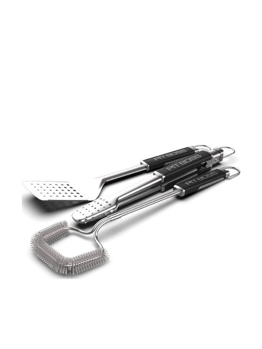 Pit Boss 3 Piece Bbq Set Includes Tongs Spatula Extended Cleaning Brush