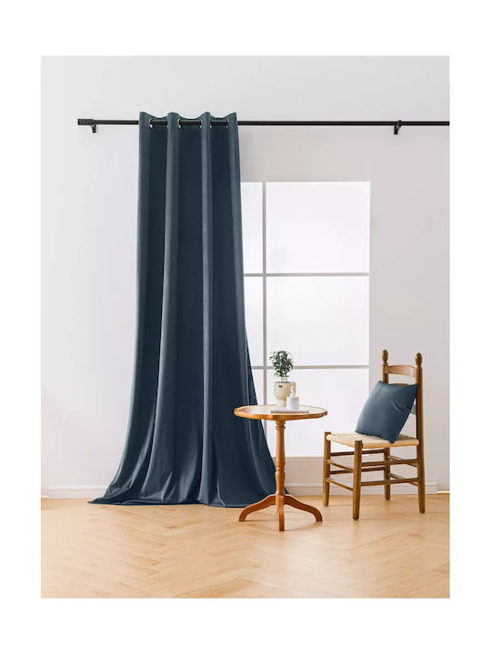 Cotton Market Curtain Blackout with Grommet Blue 140x250cm