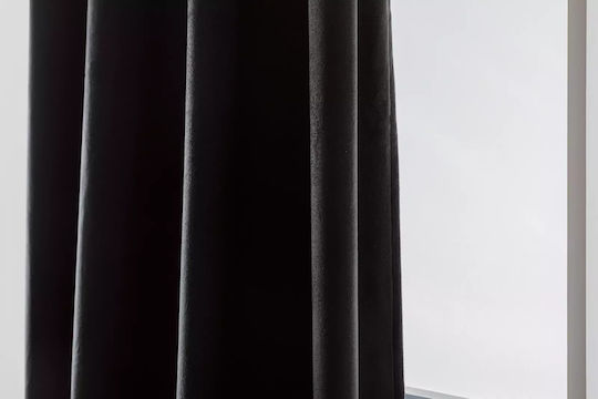 Cotton Market Κουρτίνα Συσκότισης με Τρουκς Μαύρη 140x270εκ.