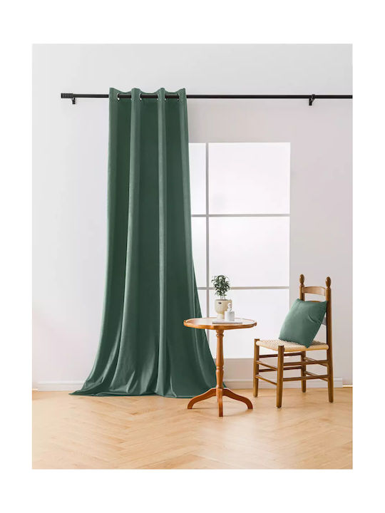 Cotton Market Κουρτίνα Συσκότισης με Τρουκς Πράσινη 140x250εκ.