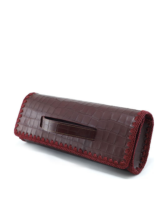 Leather Women's Handbag Crocodile Burgundy Barrel CR13