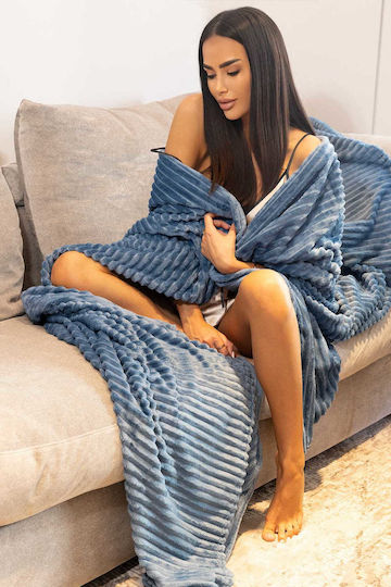 Cotton Market Blanket Fleece Queen 220x240cm Blue