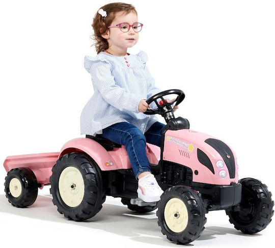 Tractor pentru copii Country Star De la picior la podea cu caruta si pedala Roz