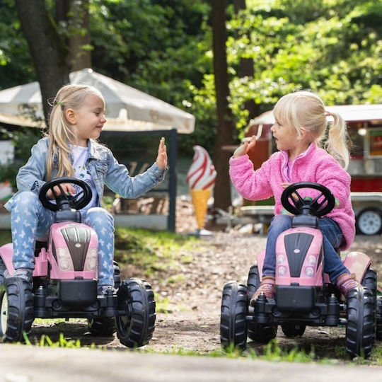 Tractor pentru copii Country Star De la picior la podea cu caruta si pedala Roz