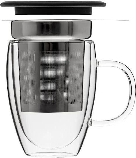 Atmosphera Atmosphera Louie Mug Glass with Lid Transparent 300ml
