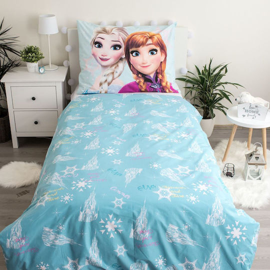Disney Frozen Комплект Детски Плик за Завивка Единичен с Калъфка Памучен светлосиньо 140x200бр