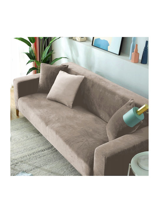 Ubieramy Meble Elastic Cover for Three Seater Sofa Beige Cappuccino 1pcs