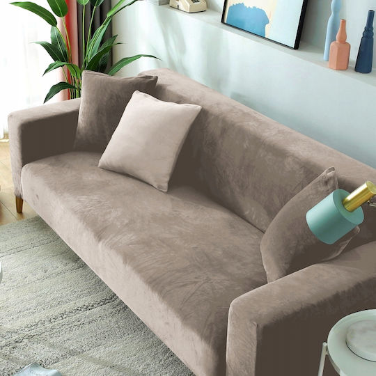 Ubieramy Meble Elastic Cover for Three Seater Sofa Beige Cappuccino 1pcs