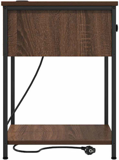 Metal Bedside Table with Glass Surface Brown Oak 42x41x56cm