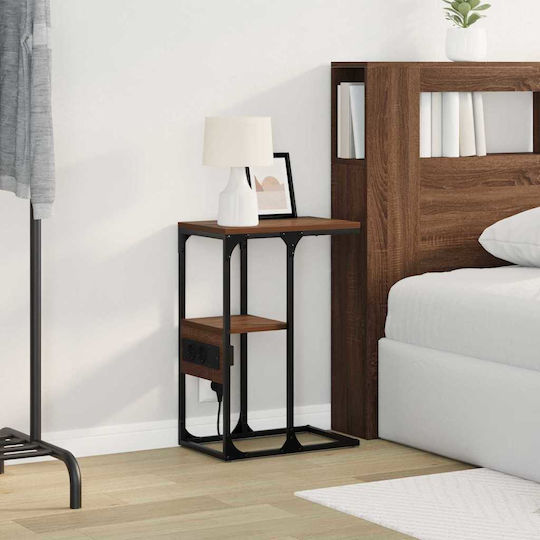 Metal Bedside Table With Brown Oak Glass Surface 41.5x26x60.5cm