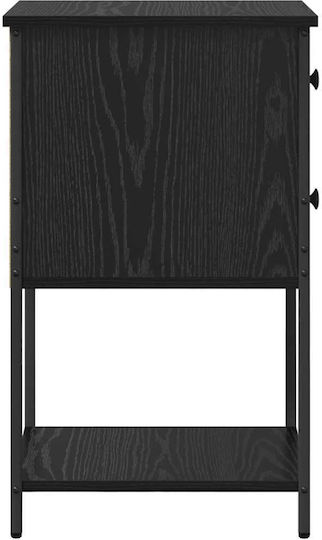 Wooden Bedside Table with Metal Legs Black Oak 32x42x70cm
