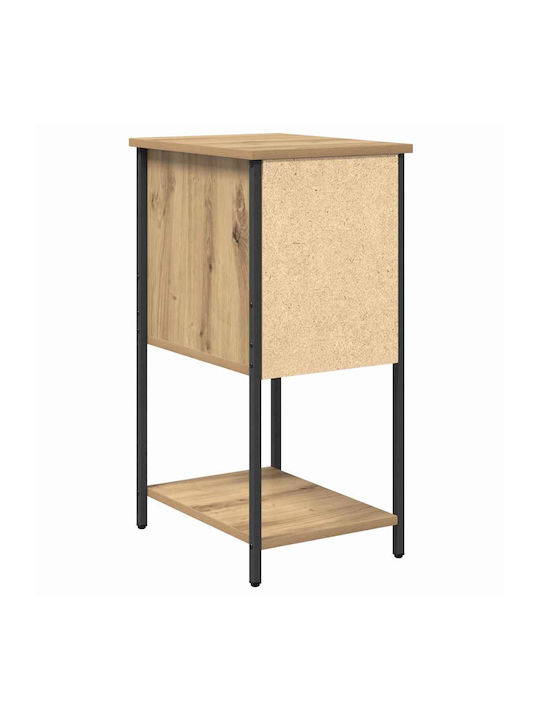 Wooden Bedside Table With Metal Legs Brown Oak 32x42x70cm
