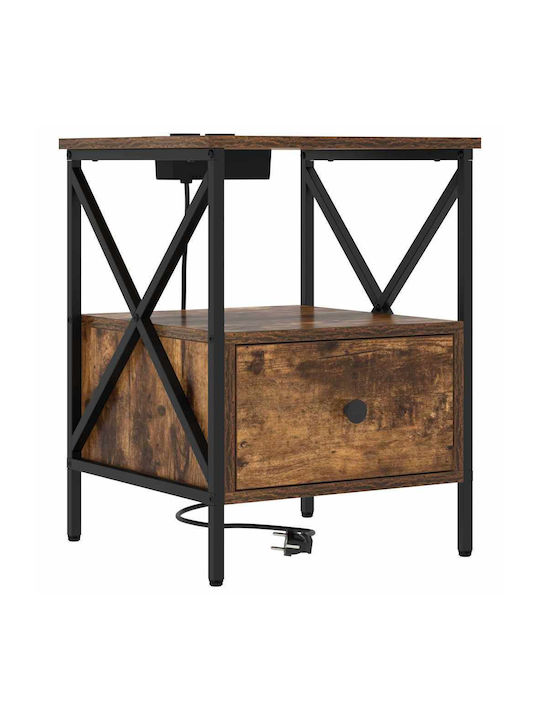 vidaXL Wooden Bedside Table with Metal Legs Smoky Oak 41.5x40.5x55cm