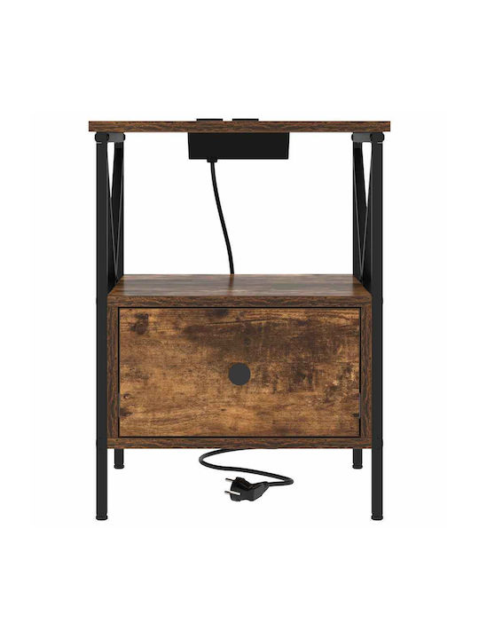 vidaXL Wooden Bedside Table with Metal Legs Smoky Oak 41.5x40.5x55cm