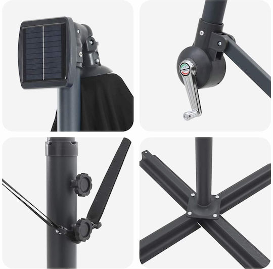 Hängender Aluminium Garten- und Terrassen-Sonnenschirm Schwarz 2,94x2,94xHöhe 2,48 m