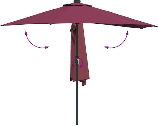 Hängender Aluminium-Burgunder Gartenschirm 2,94x1,5xHöhe 2,24 m