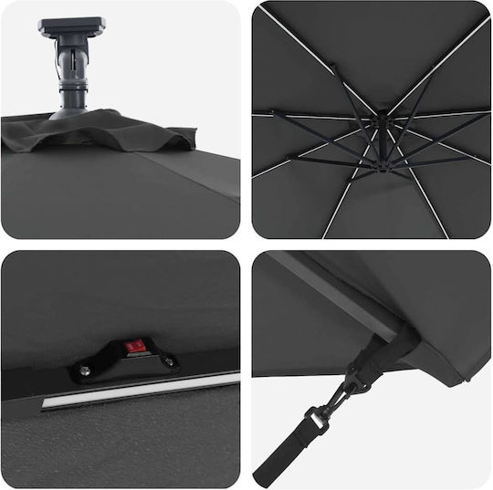 Hanging Aluminum Garden Parasol Grey 2.94x2.94xHeight 2.48m