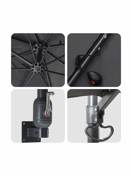 Umbrella Floor Aluminum Gray with LED Lighting 2.48x2.47m