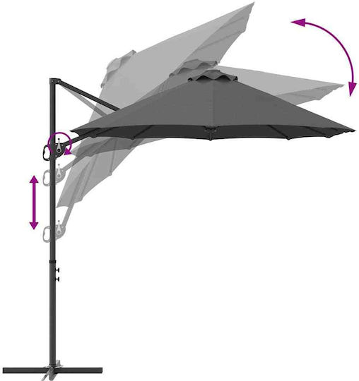Metallischer Grauer Garten- und Terrassen-Sonnenschirm 3.72x1.98xH2.53m